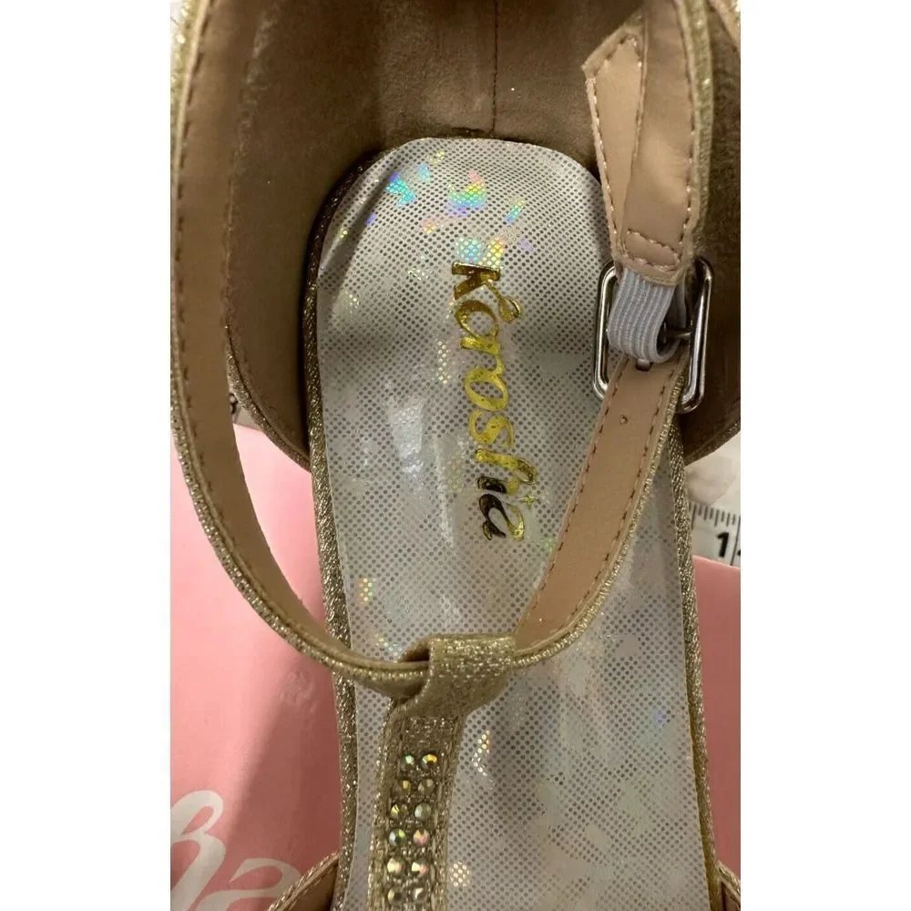 K Crosha  Big Girl's Mid Hell‎ Sandal Rhinestone Gold 4MT New !